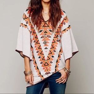 Wildheart Free People Aztec Kilim Knit Sweater Dress  Kimono Sleeve (C1)